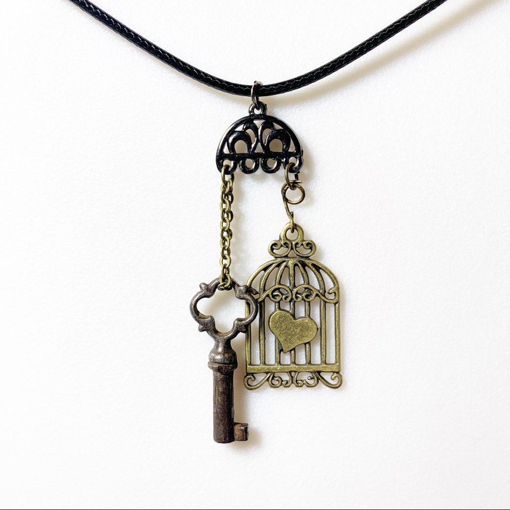 Antiqued Brass Charm Pendant Necklace